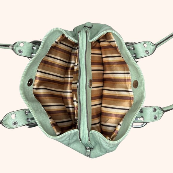 Clarks Mint Green Double Buckle Pebble Leather Shoulder Bag - Picture 8 of 11